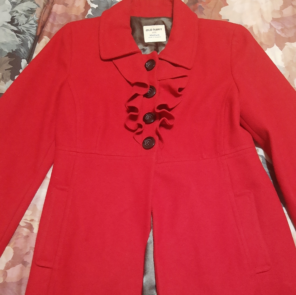 SOLD Old Navy medium red ruffles peacoat